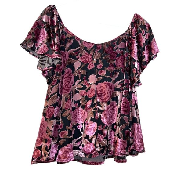 Acqua Babydoll Blouse Size Medium Velvet Floral Fairy Whimsigoth Cottagecore - Picture 2 of 11